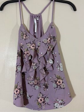 LC Lauren Conrad Purple Floral Ruffle Racerback Cami Tank Top Size XS